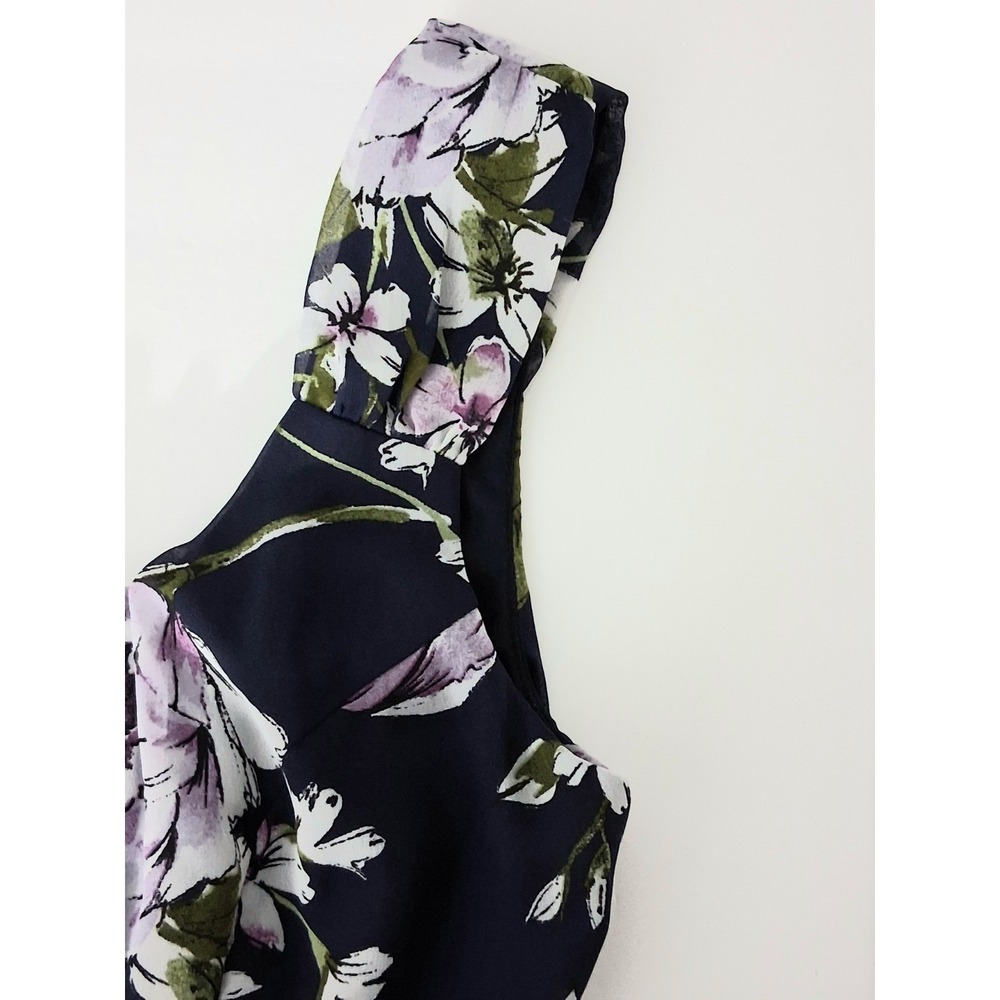 Connected Apparel Dress Size 6 Navy Purple Floral Sleeveless Lined Pre-owned - Picture 5 of 11